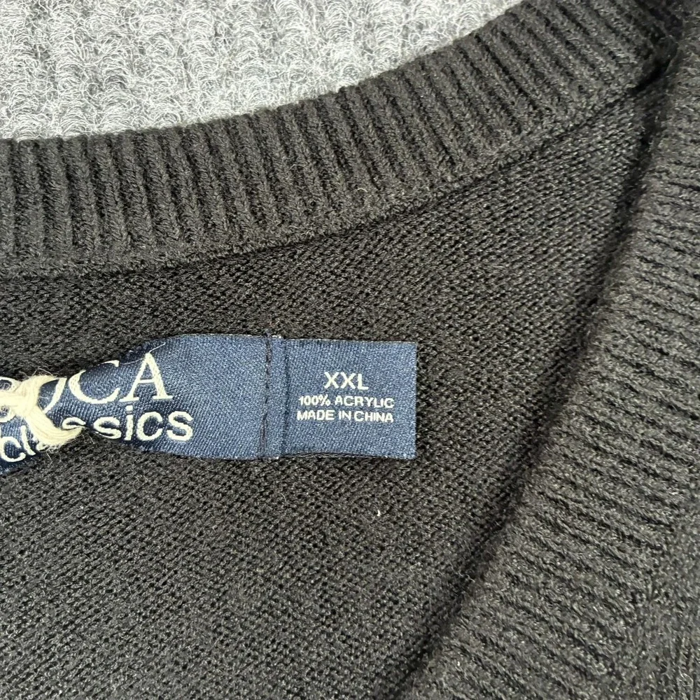 Boca Classics Sweater Vest Mens 2XL Black Knit Argyle V-Neck Acrylic Pullover